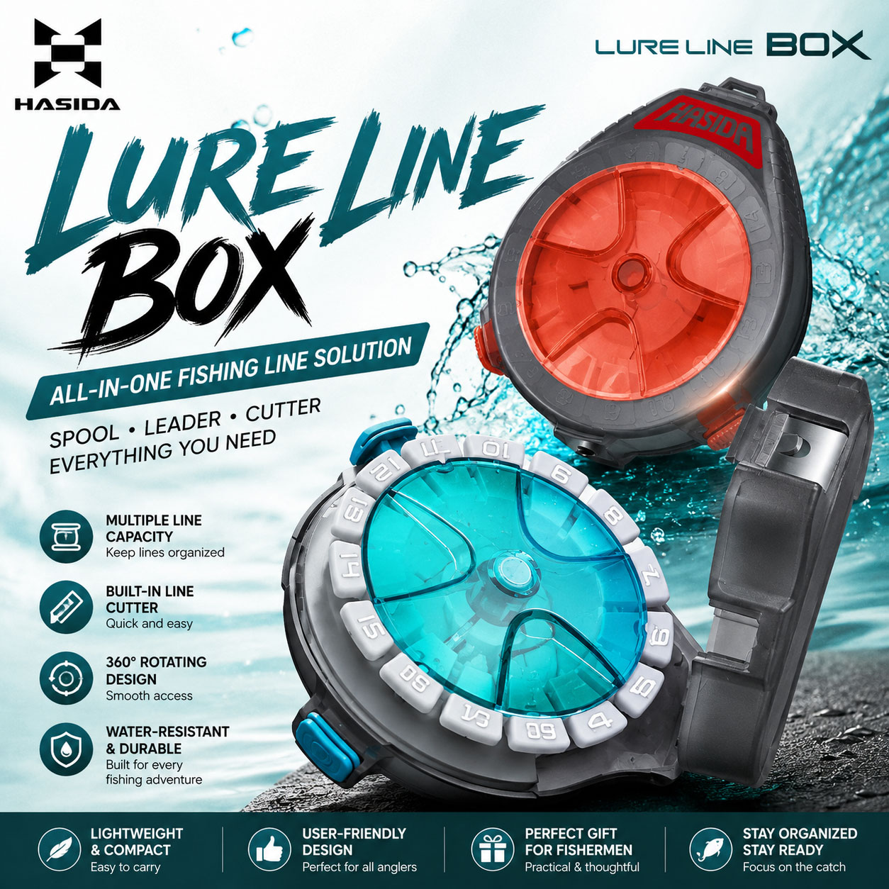 Fishing Line Box - صندوق أدوات صيد HASIDA مع شفرة،